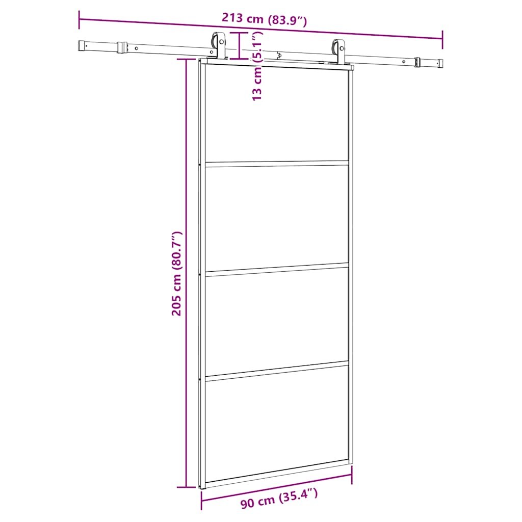 fekete ESG üveg tolóajtó fémszerelvény-szettel 90x205 cm