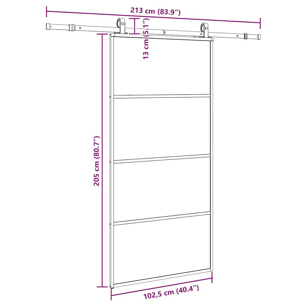fekete ESG üveg tolóajtó fémszerelvény-szettel 102,5x205 cm