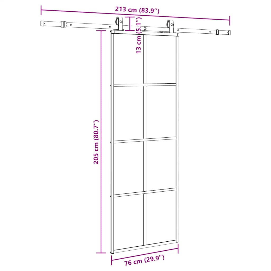 fekete ESG üveg tolóajtó fémszerelvény-szettel 76x205 cm