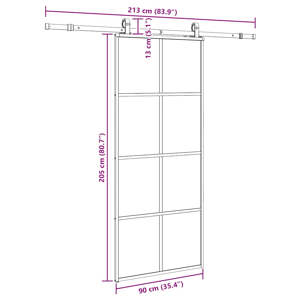 fekete ESG üveg tolóajtó fémszerelvény-szettel 90x205 cm
