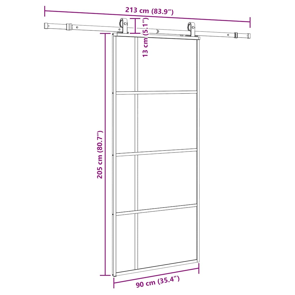 fekete ESG üveg tolóajtó fémszerelvény-szettel 90x205 cm