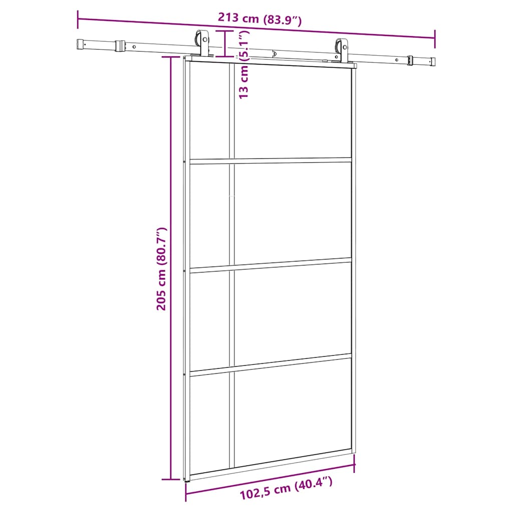 fekete ESG üveg tolóajtó fémszerelvény-szettel 102,5x205 cm