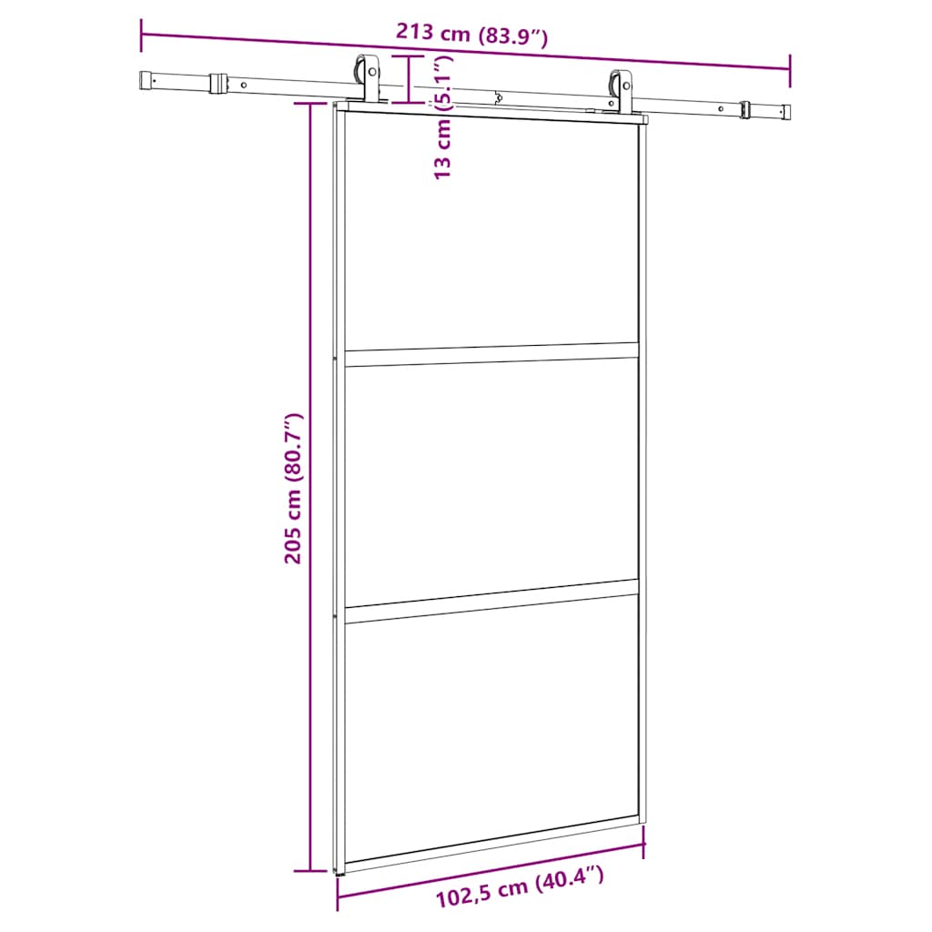 fekete edzett üveg tolóajtó fémszerelék szettel 102,5x205 cm