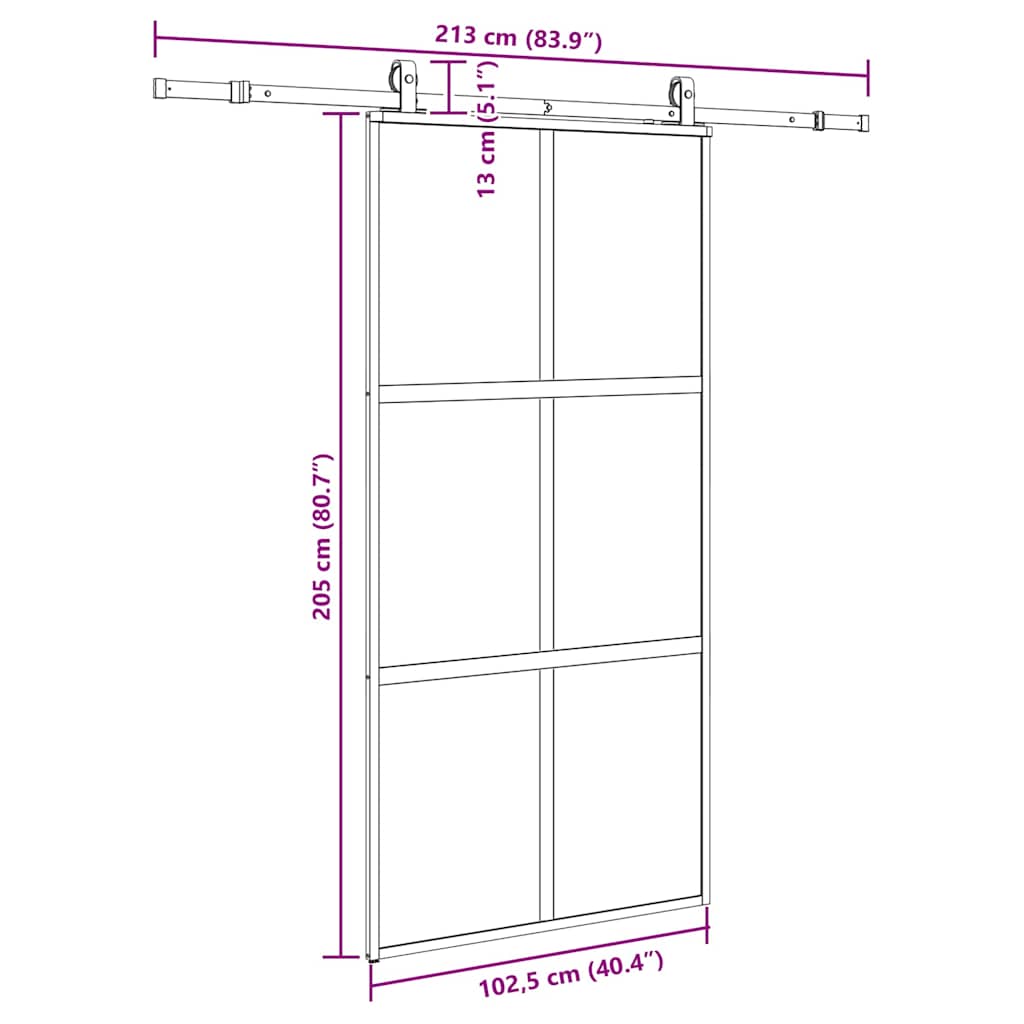 fekete edzett üveg tolóajtó fémszerelék szettel 102,5x205 cm