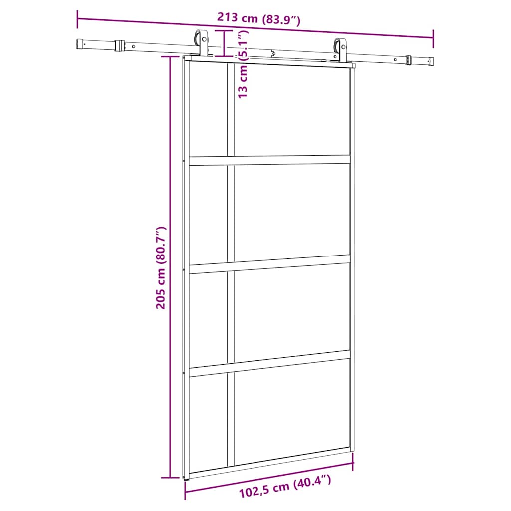 fekete edzett üveg tolóajtó fémszerelék szettel 102,5x205 cm