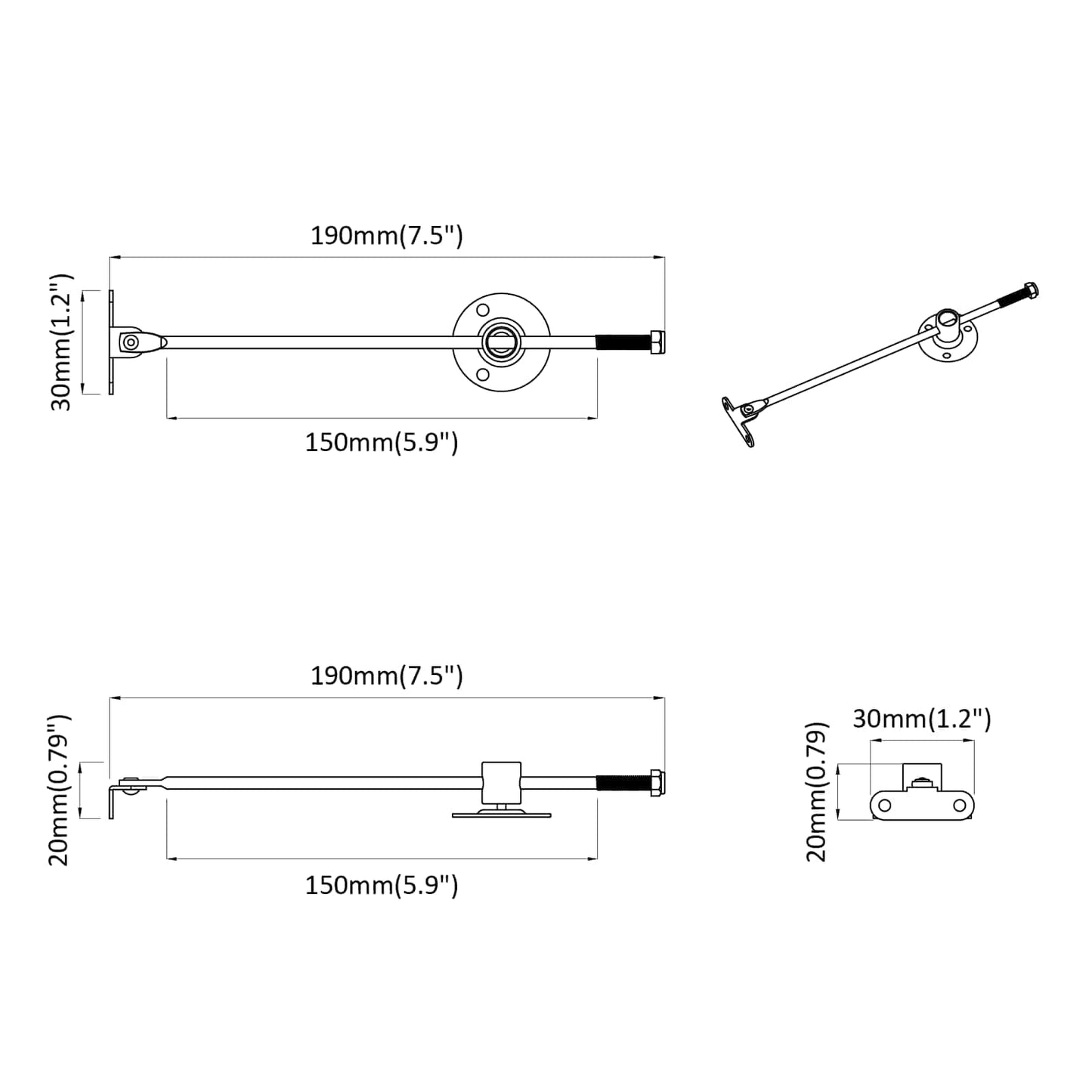 Húzó Rúd Zsanér 2 pcs Ezüst 190 mm Vas