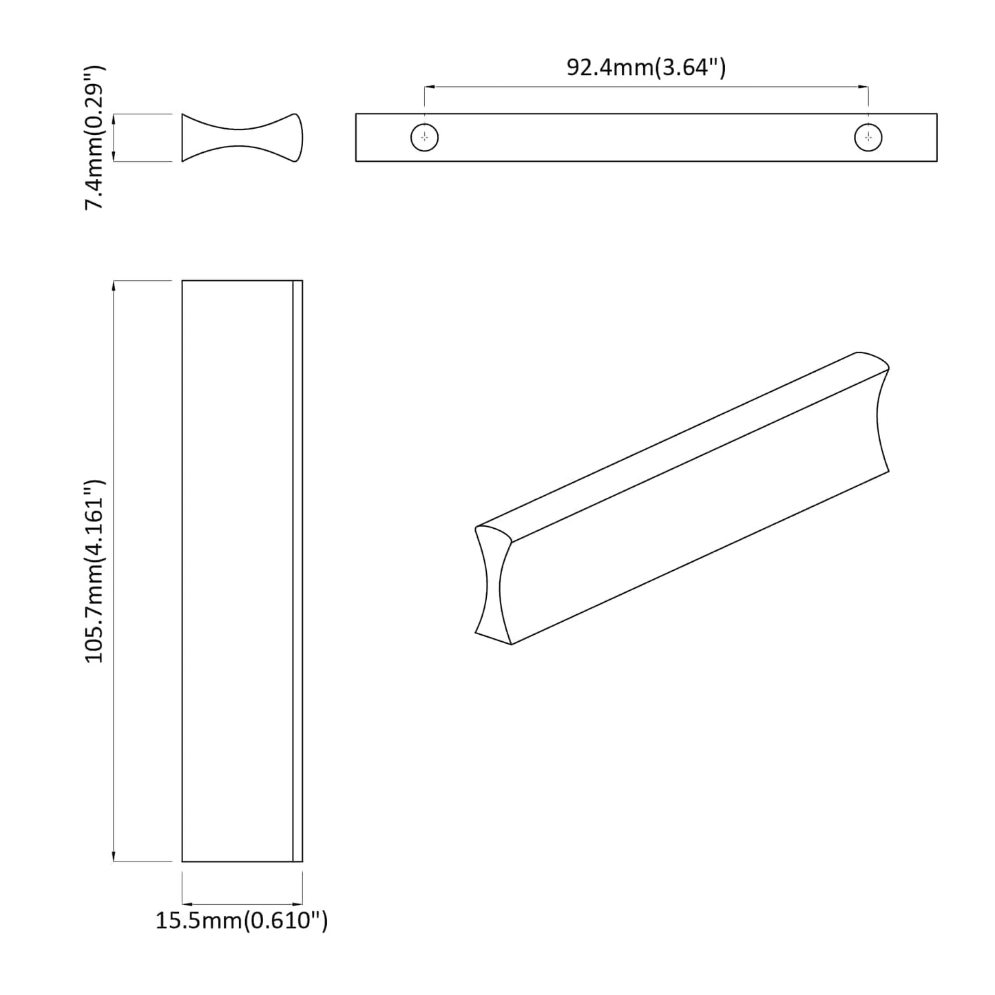 Fogantyú Egyszínű 2 pcs Ezüst 105.7 x 7.4 x 15.5 mm Alumínium