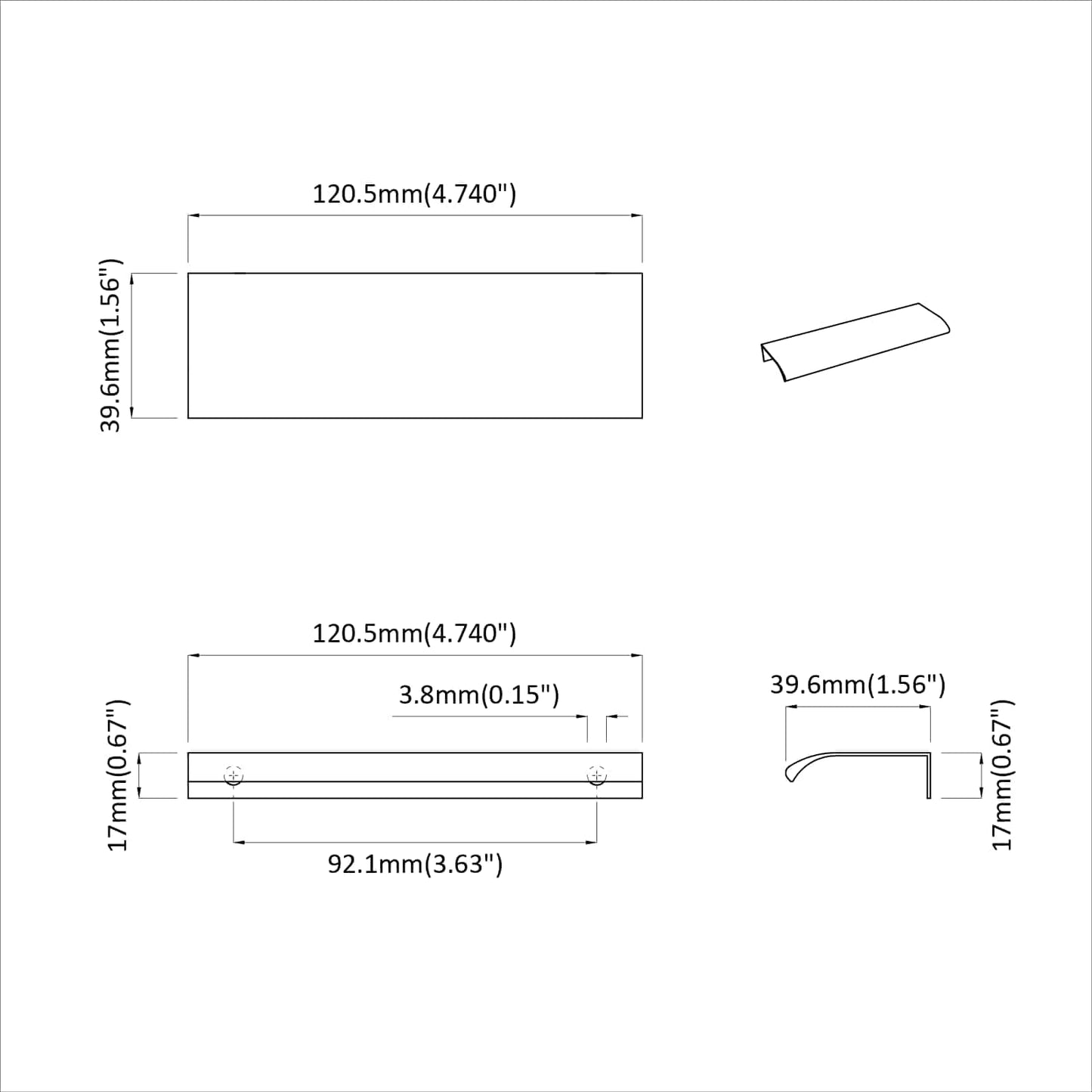 Fogantyú 725 pcs Fekete 120 x 39.6 x 17 mm Alumínium