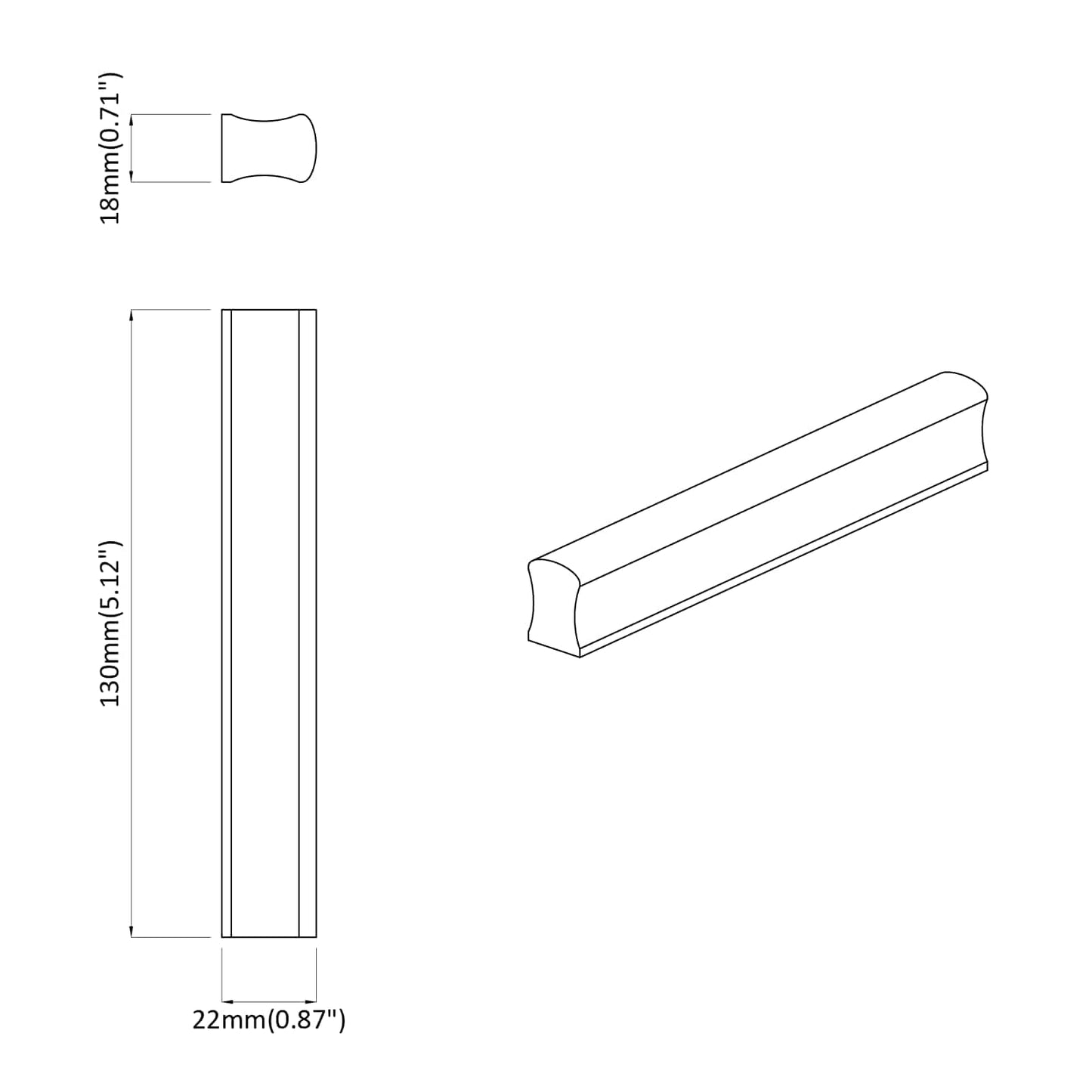 Egyenes Fogantyú 12 pcs Természetes Fa Szín 130 x 25 x 30 mm
