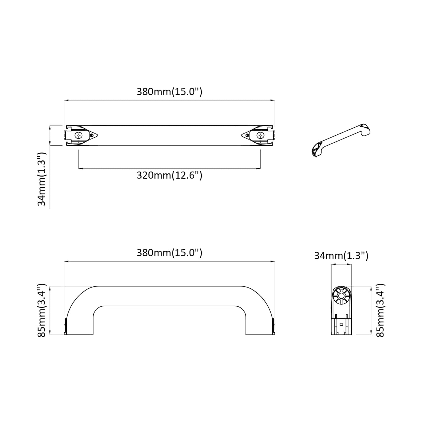 Fogantyú 12 pcs Fekete 380 x 34 x 85 mm Alumínium és PP