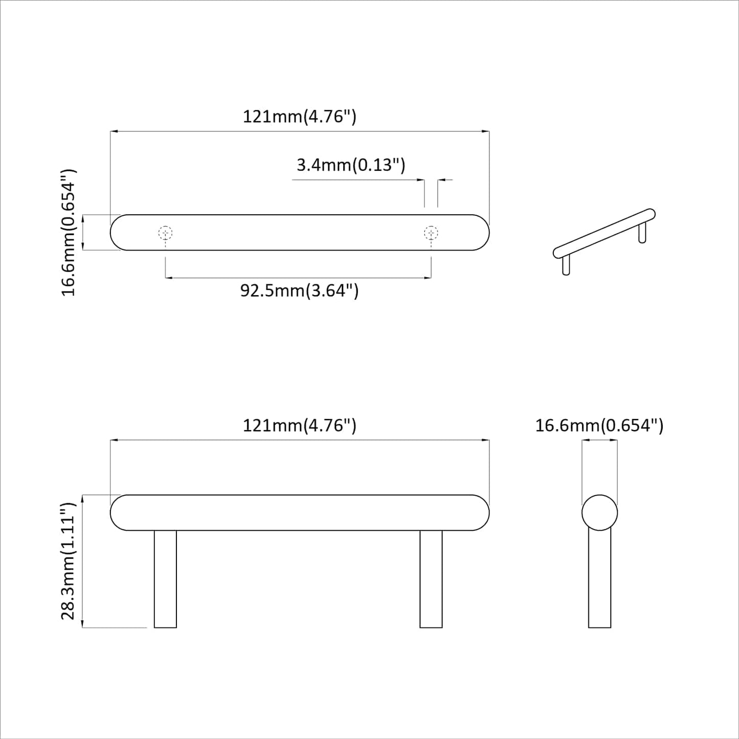 Szekrény Fogantyú 2 pcs Fekete 121 x 16.6 x 28.3 mm Vas