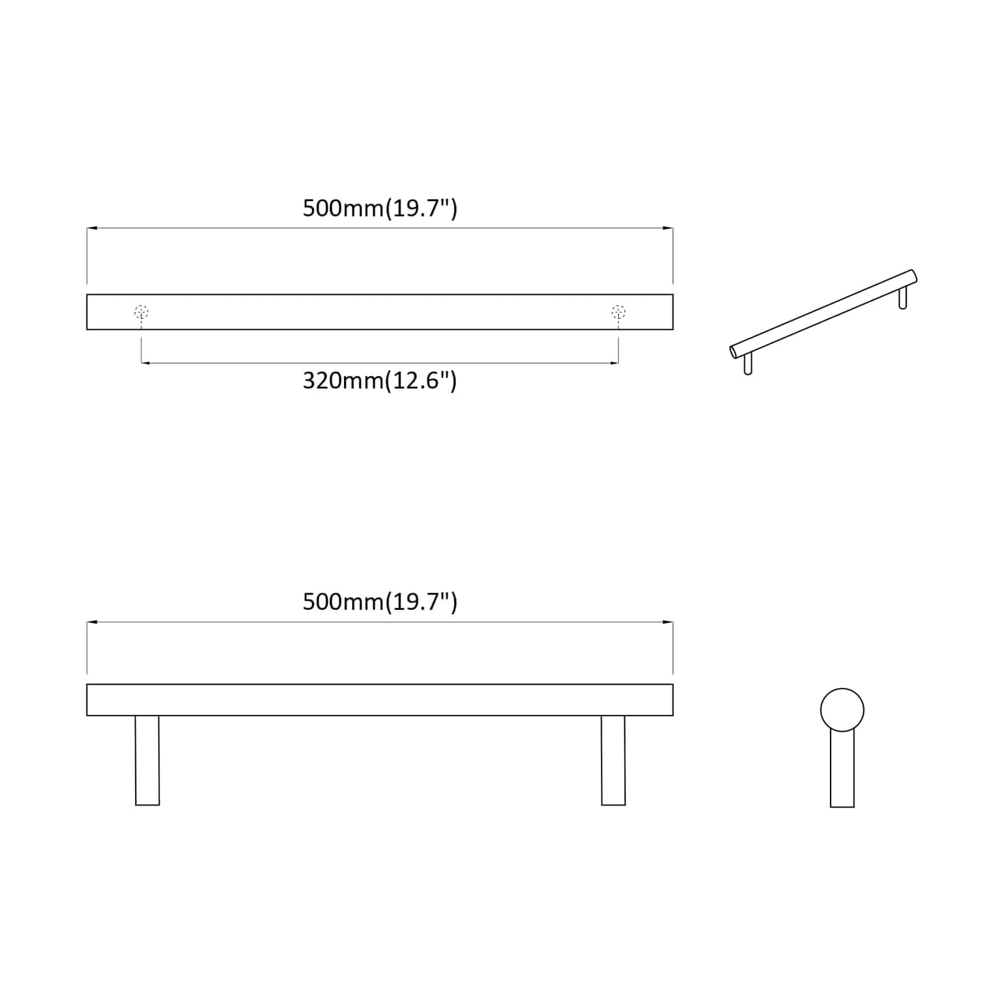 Fogantyú 2 pcs Ezüst 500 mm Acél