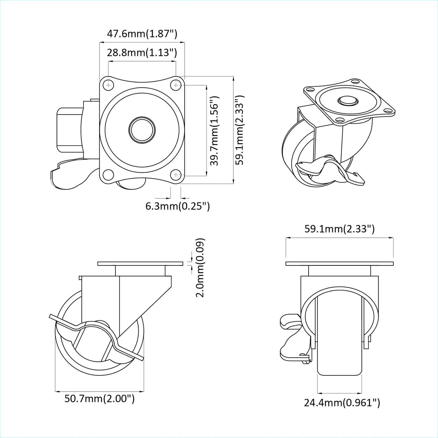 Kerekek 12 pcs Fekete és ezüst 50,7 x 50,7 x 24,4 mm