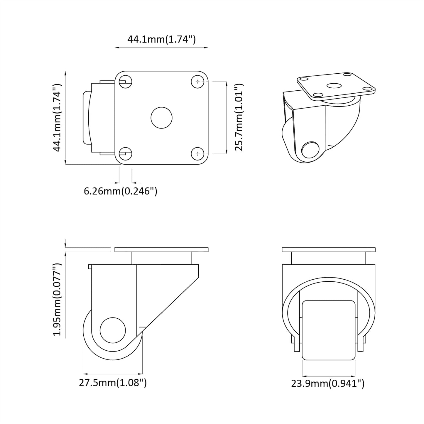 Kerekek 2 pcs Ezüst 44,1 x 44,1 x 1,95 mm Nylon