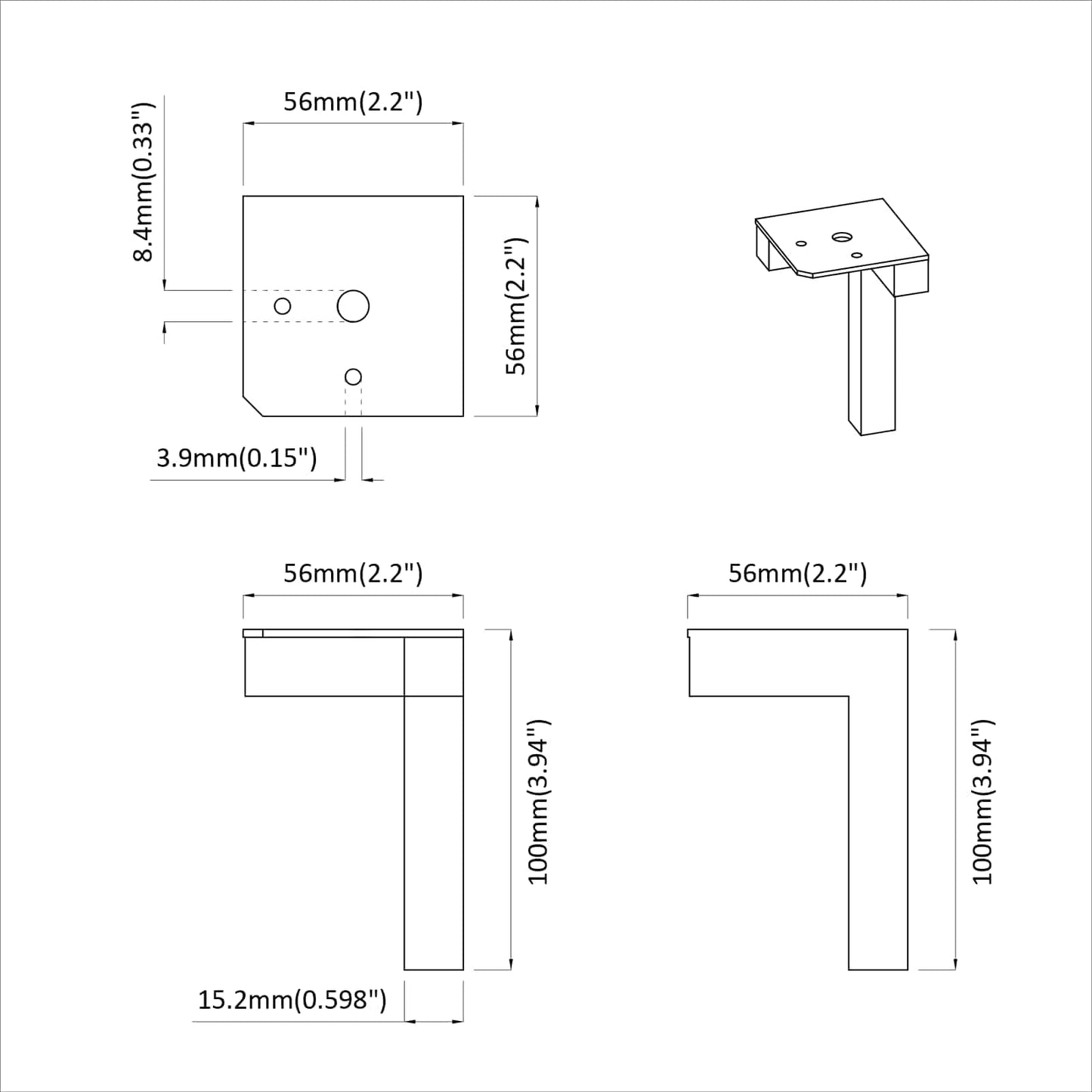Álló Láb 12 pcs Fekete 57 x 57 x 100 mm Vas