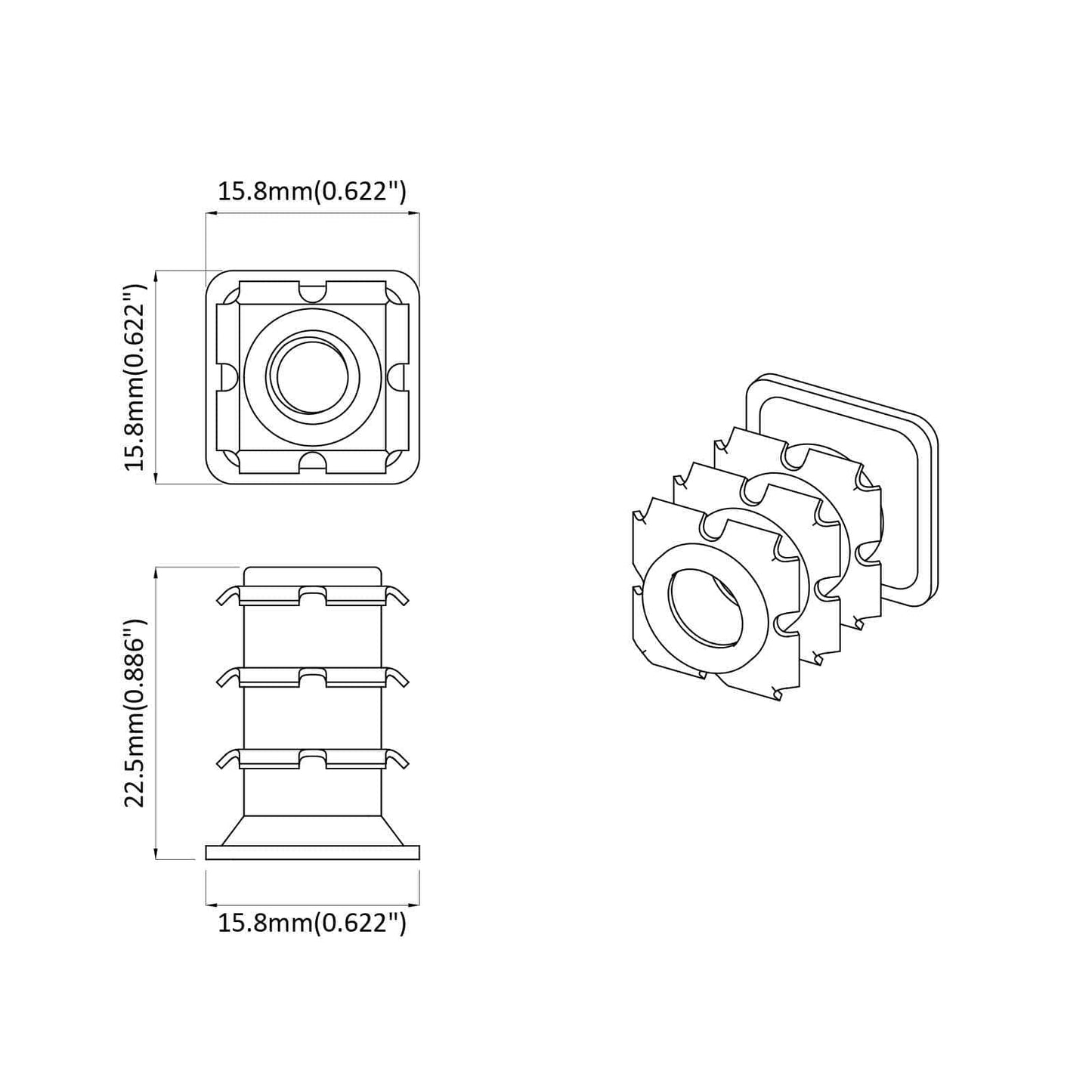 Menetes csőbetét 1818 pcs Fekete és Ezüst 15,8 x 15,8 x 22,5 mm