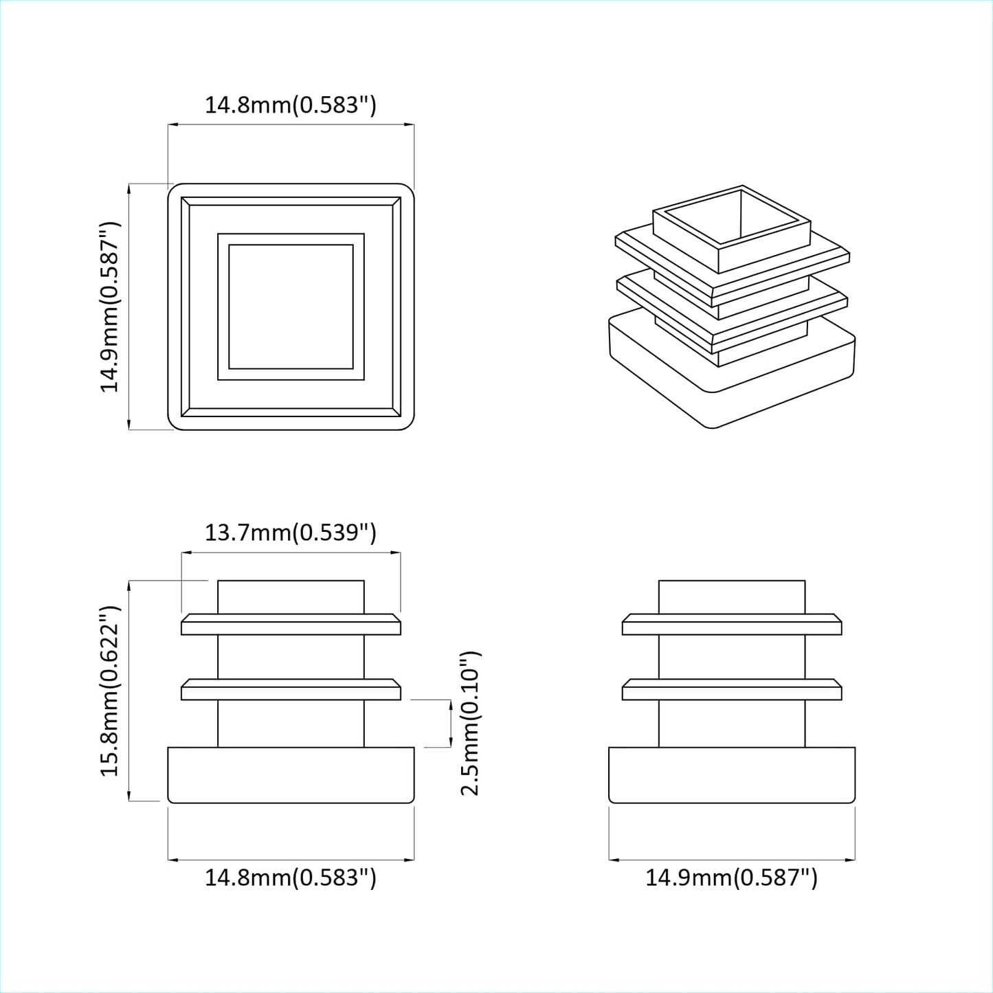 Végsapkák 10909 pcs Fekete 15 x 15 x 15 mm PP