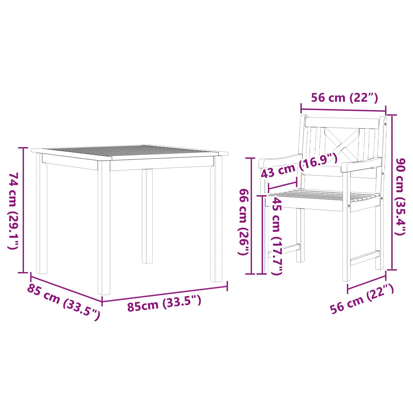 Kert étkező szett 3 pcs Barna Tömör akácfa
