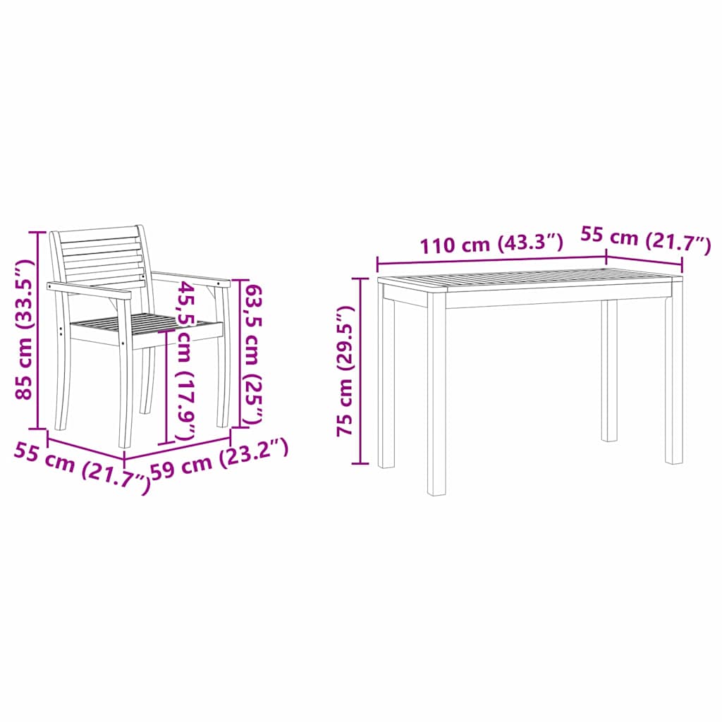 Kert étkező szett 3 pcs Barna Tömör Akácfa