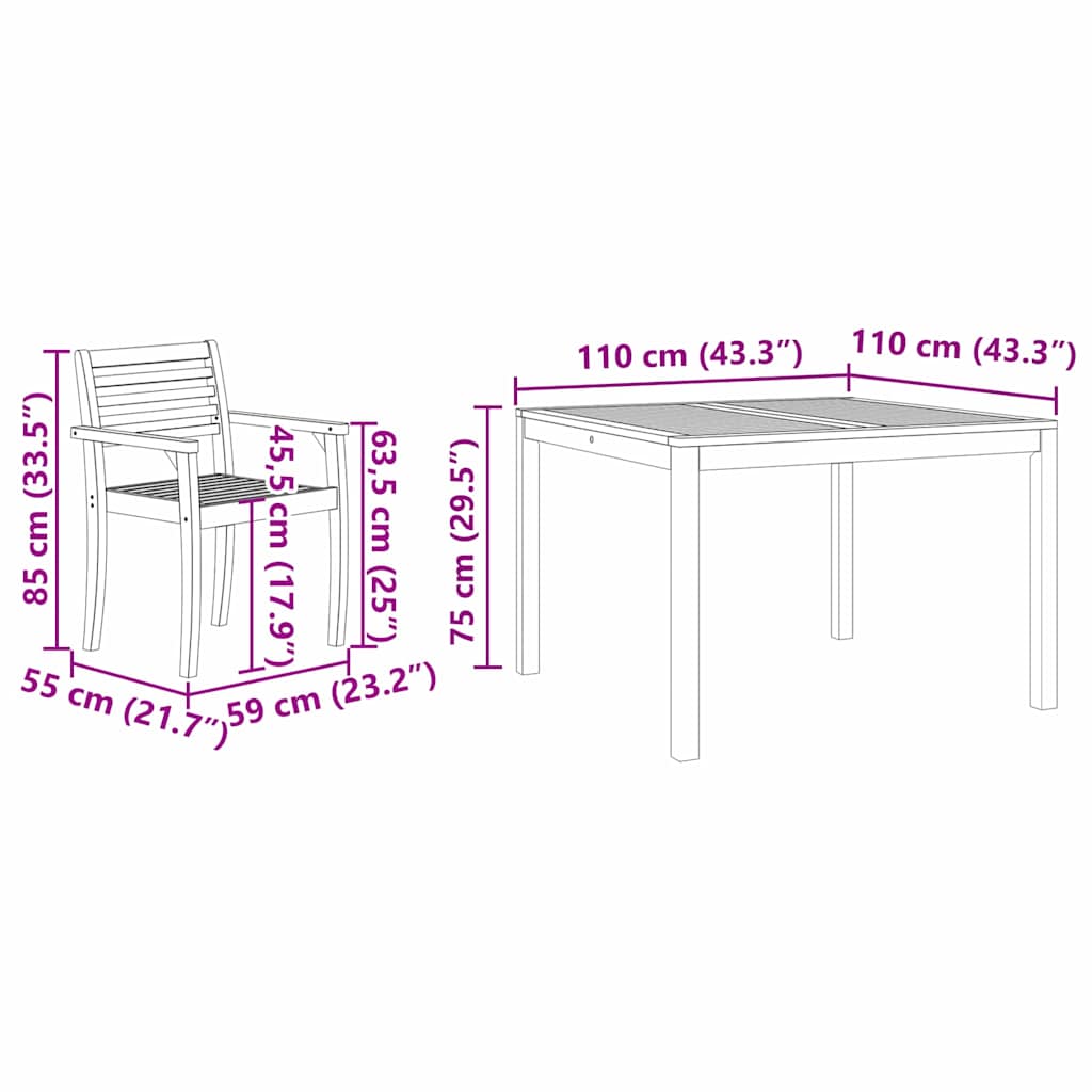 Kert étkező szett 3 pcs Barna Tömör Akácfa