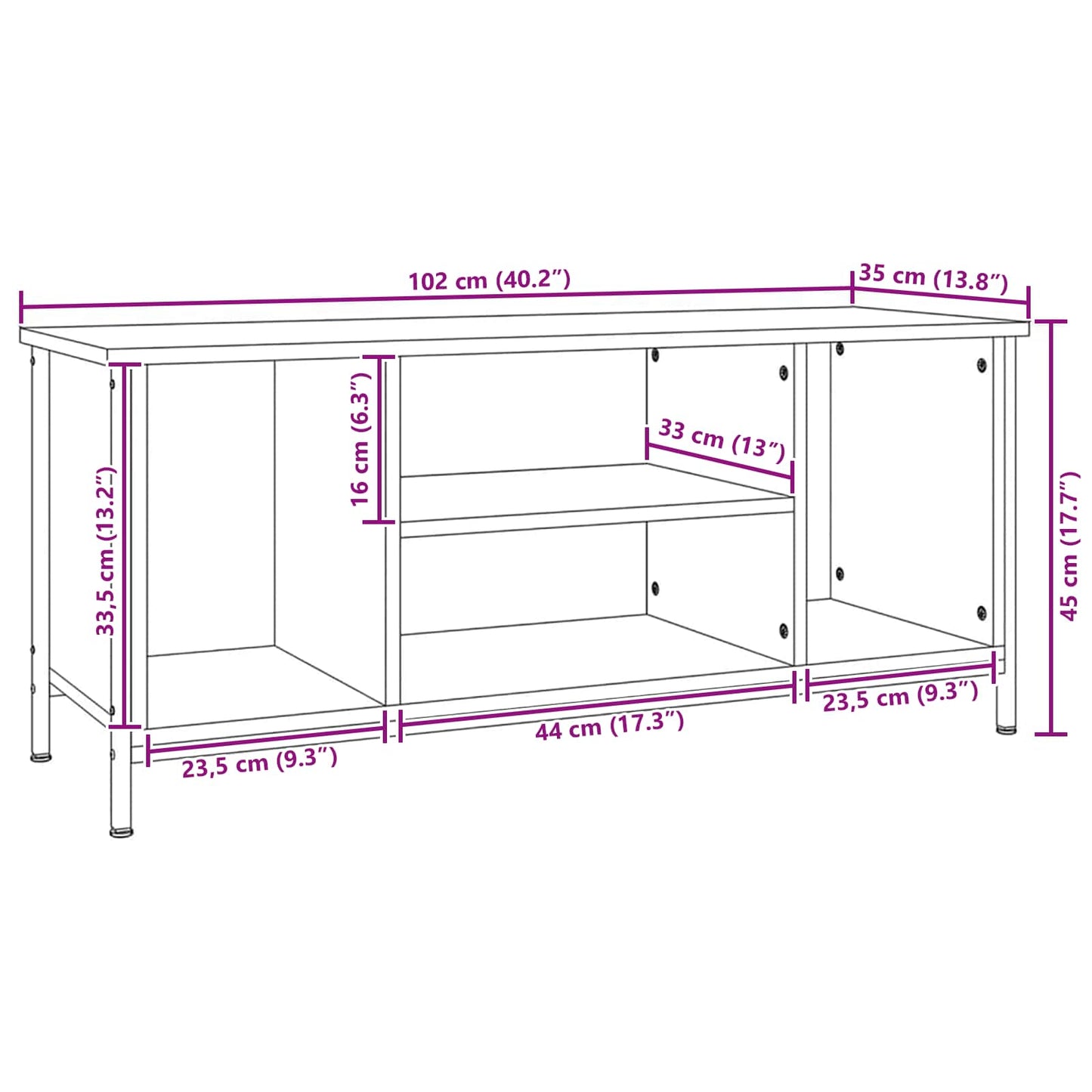 TV szekrény 102 x 35 x 45 cm Öreg fa Szerelt Fa
