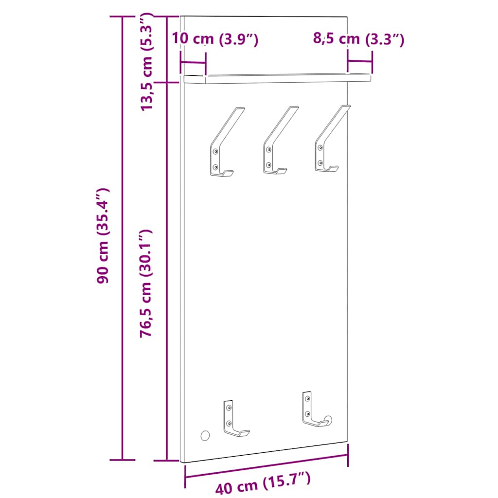 Fali Kabáthorog polcokkal Öreg fa 40 x 10 x 90 cm Faanyag