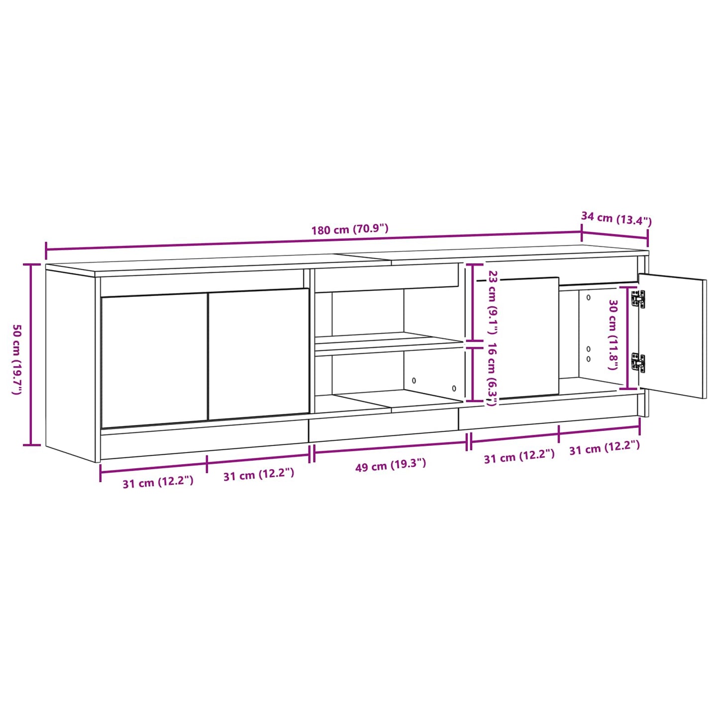 TV egységek 2 pcs Fekete 180 x 34 x 50 cm Faanyag