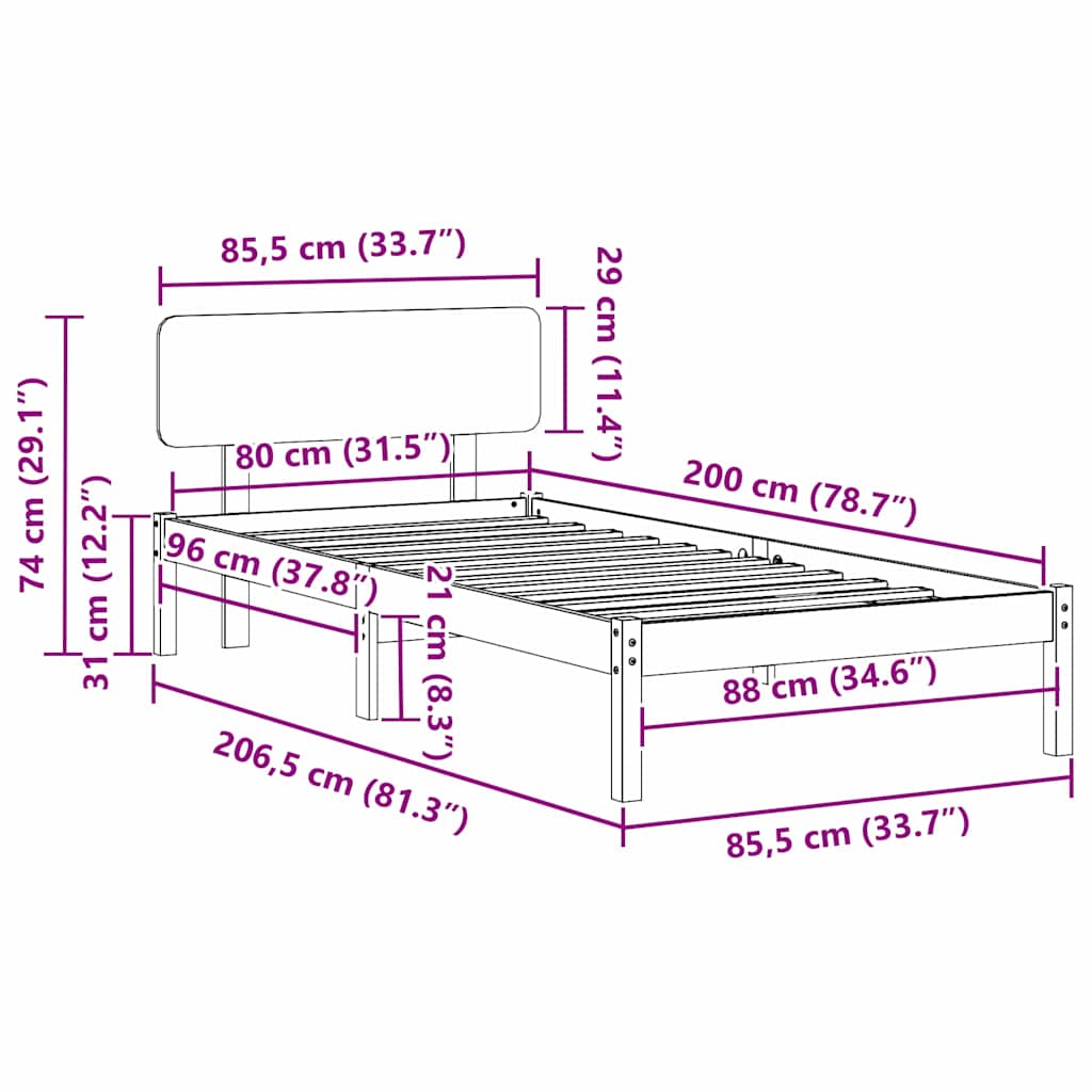 Ágykeret fejtámlával Faggyú barna 80 x 200 cm Tömör fenyőfa