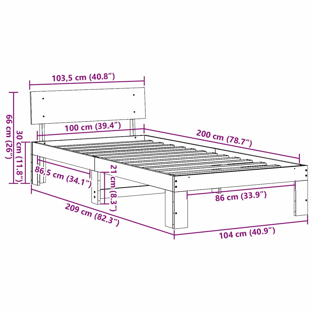 Ágykeret fejtámlával Fehér 100 x 200 cm Tömör fenyőfa