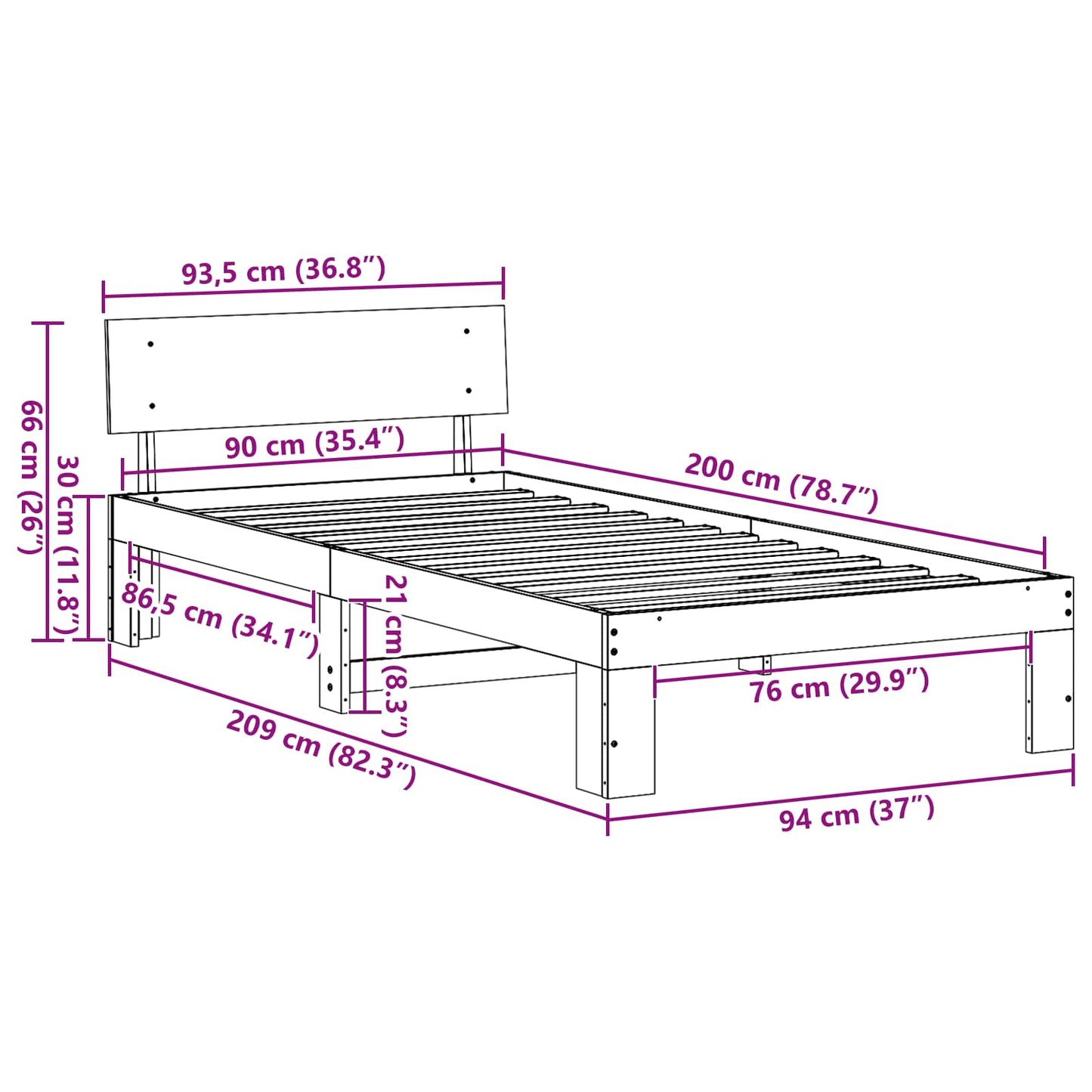 Ágykeret fejtámlával Fehér 90 x 200 cm Tömör fenyőfa