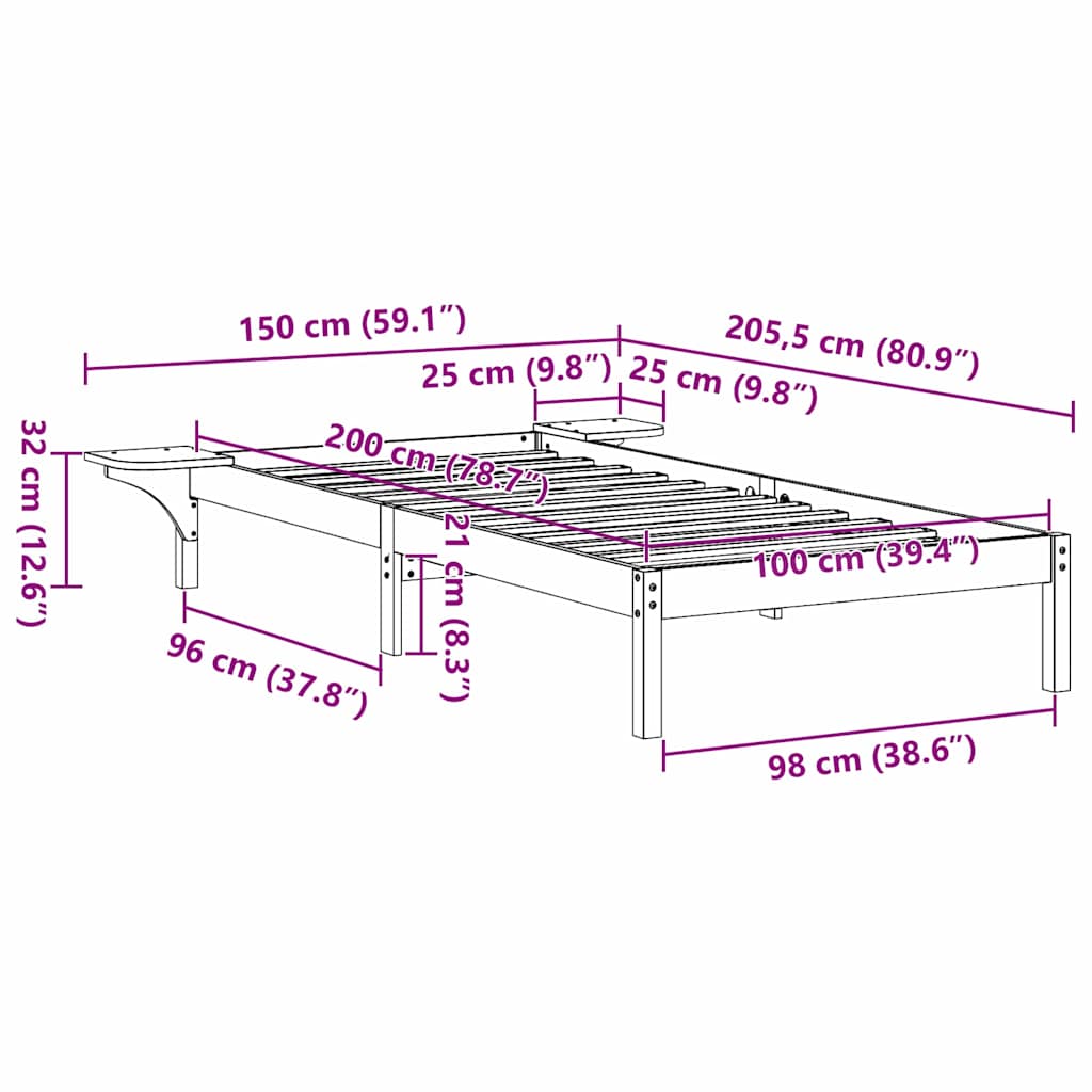 Ágykeret Faggyú barna 100 x 200 cm Tömör fenyőfa