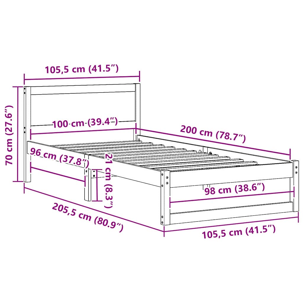 Ágykeret fejtámlával Természetes 100 x 200 cm Tömör fenyőfa