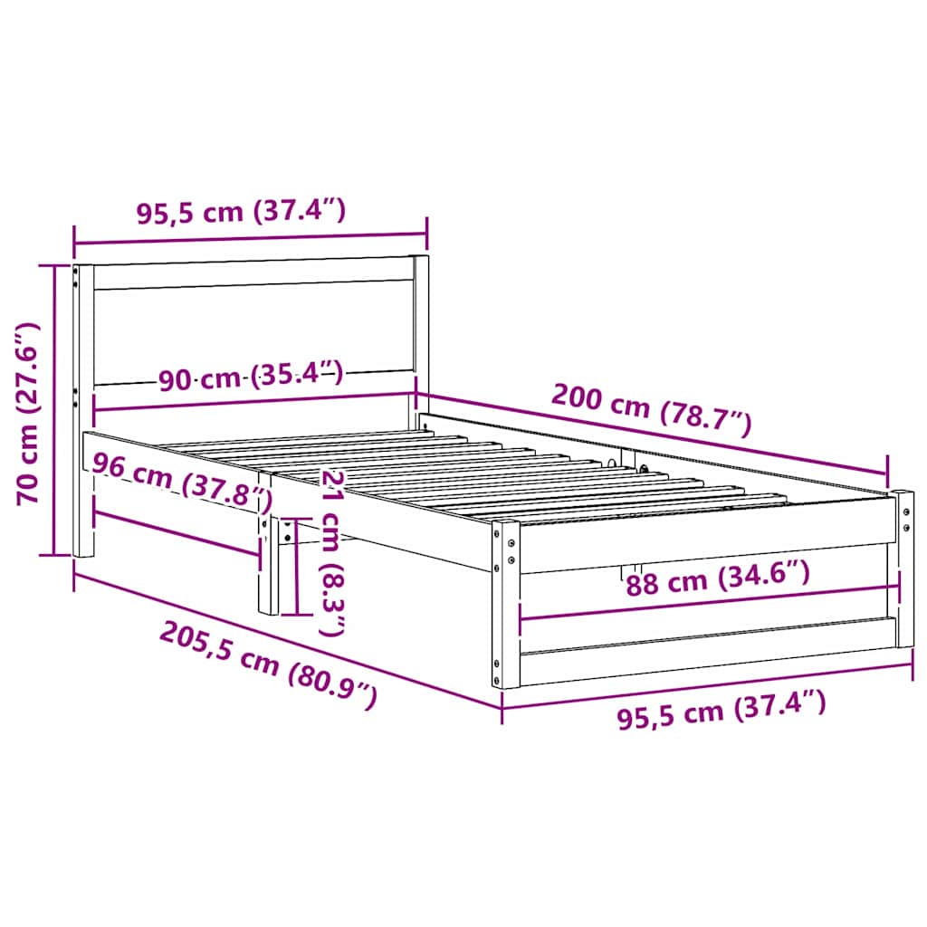Ágykeret fejtámlával Természetes 90 x 200 cm Tömör fenyőfa