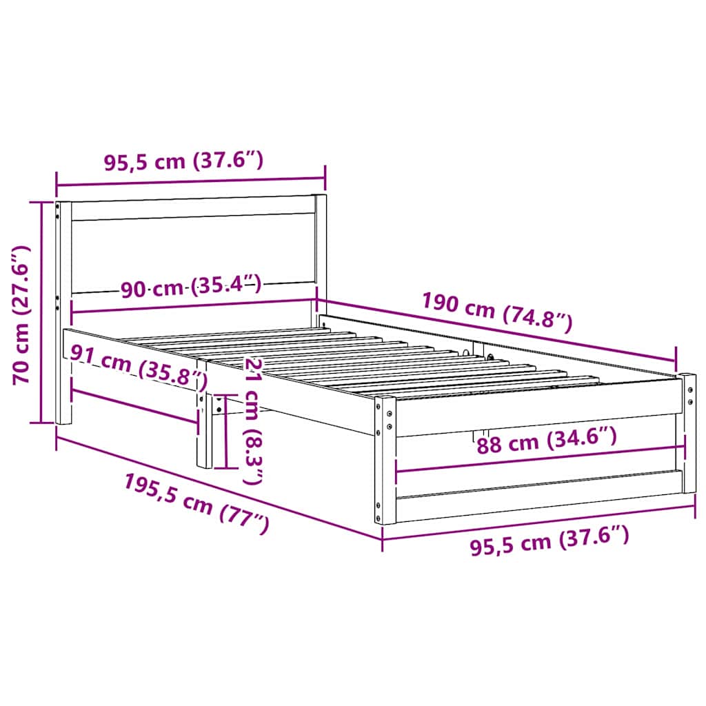 Ágykeret fejtámlával Faggyú barna 90 x 190 cm Tömör fenyőfa