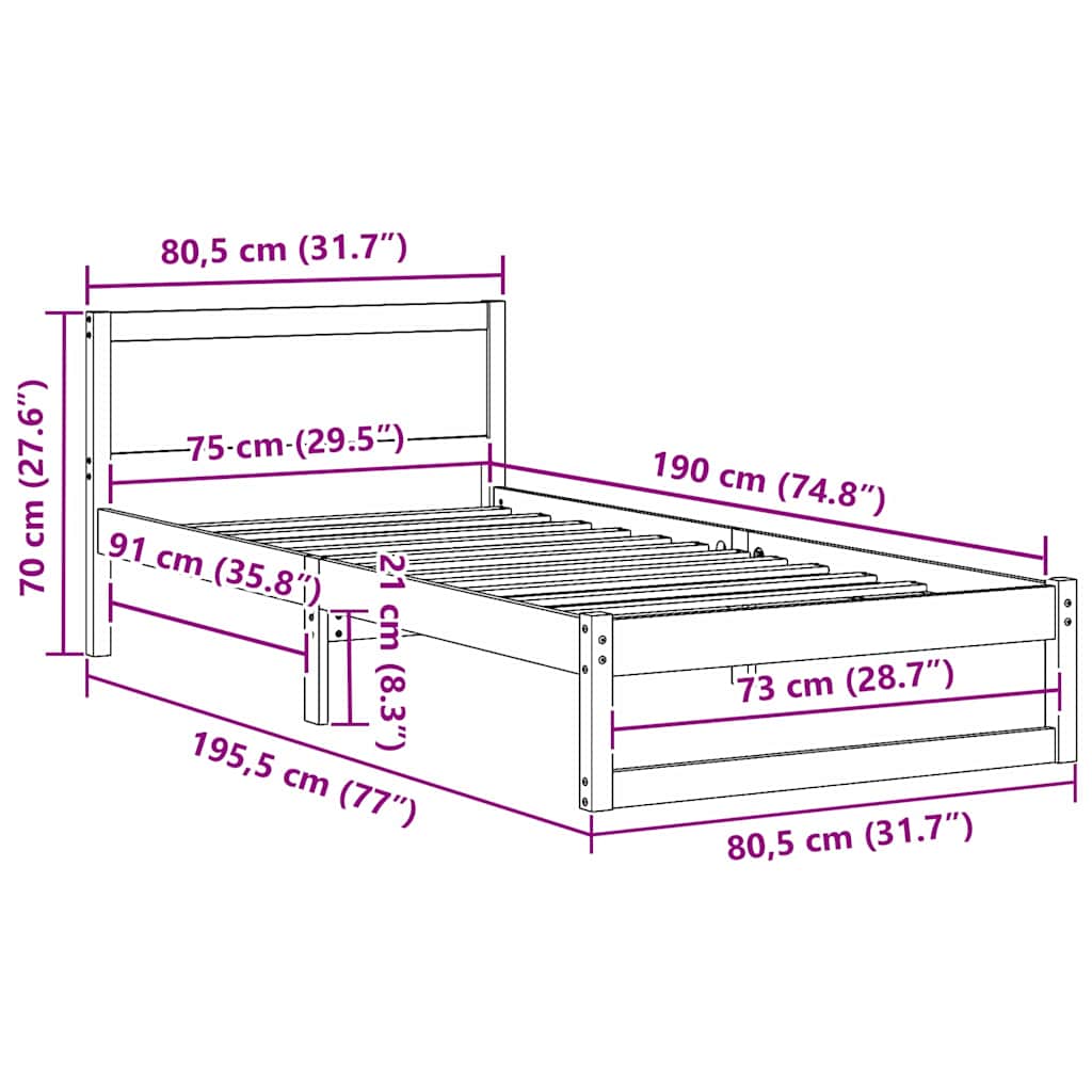 Ágykeret fejtámlával Faggyú barna 75 x 190 cm Tömör fenyőfa