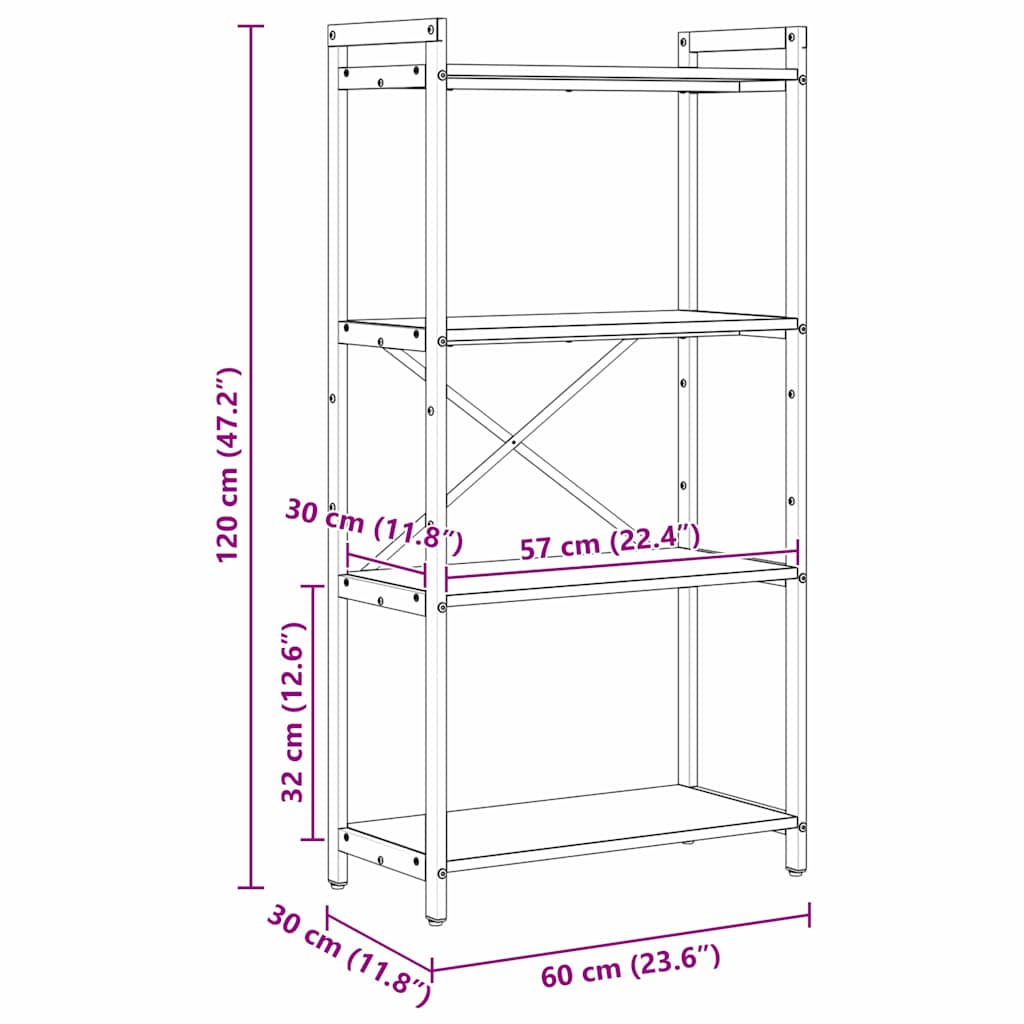 Könyvespolc 60 x 30 x 120 cm Szerelt Fa Régi fa