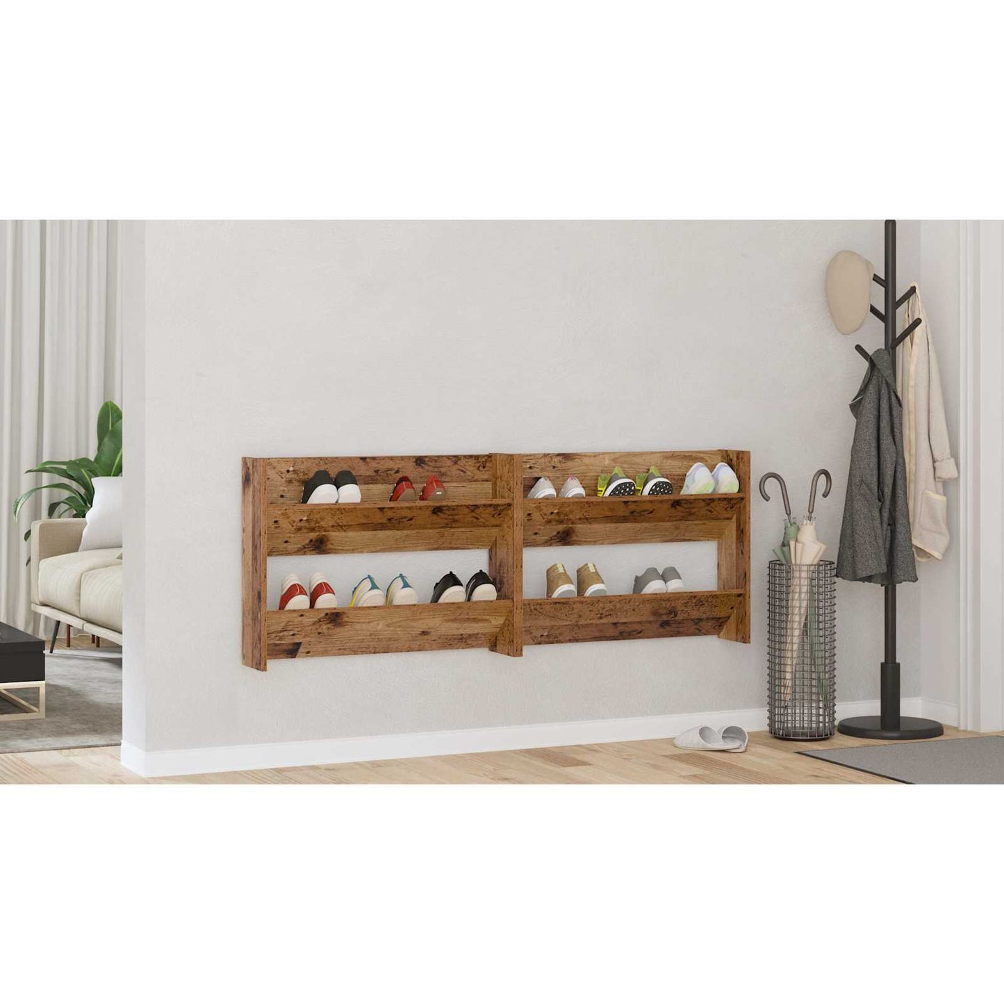 Cipőszekrény 2 db 80 x 18 x 60 cm Szerelt Fa Régi fa
