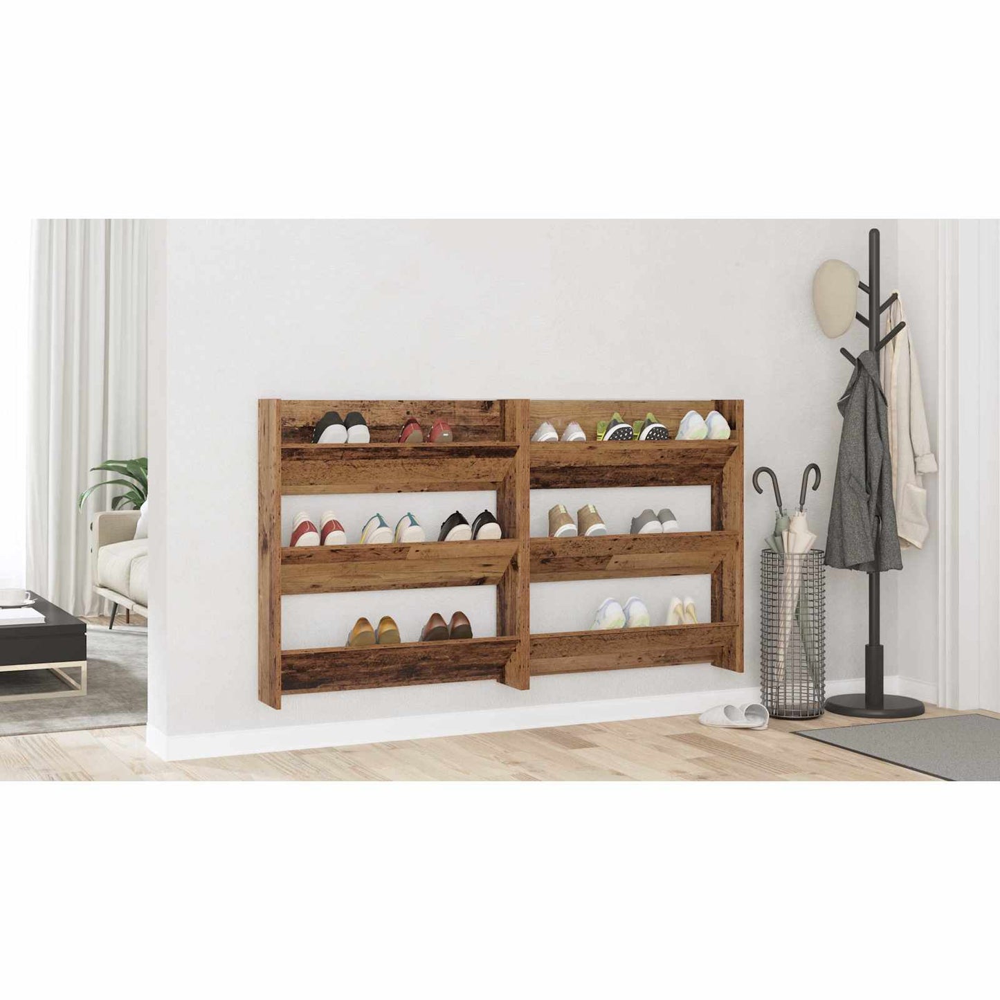 Cipőszekrény 2 db 84 x 18 x 90 cm Szerelt Fa Régi fa