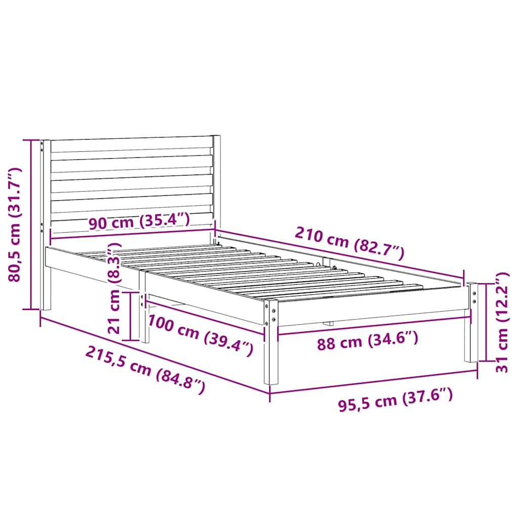 Ágykeret fejtámlával Faggyú barna 90 x 210 cm Tömör fenyőfa
