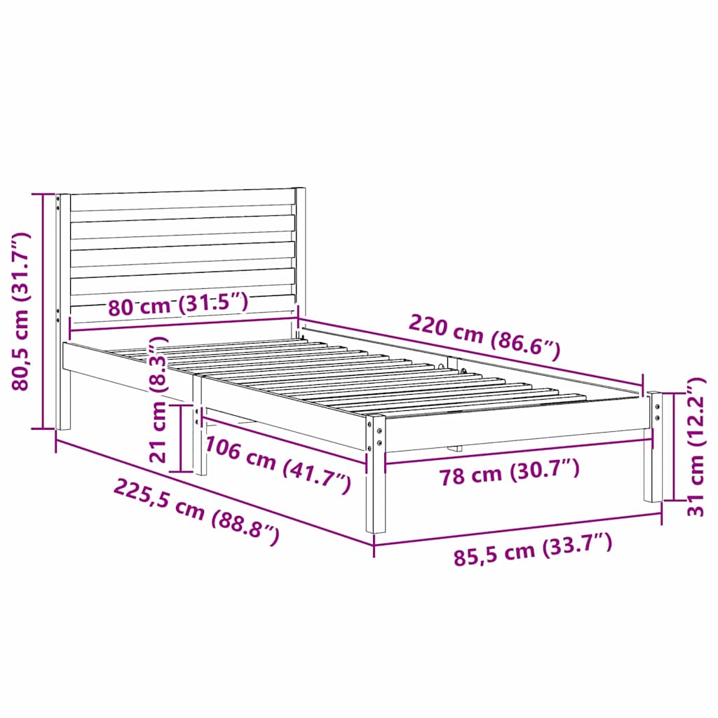 Ágykeret fejtámlával Barna 80 x 220 cm Tömör fenyőfa