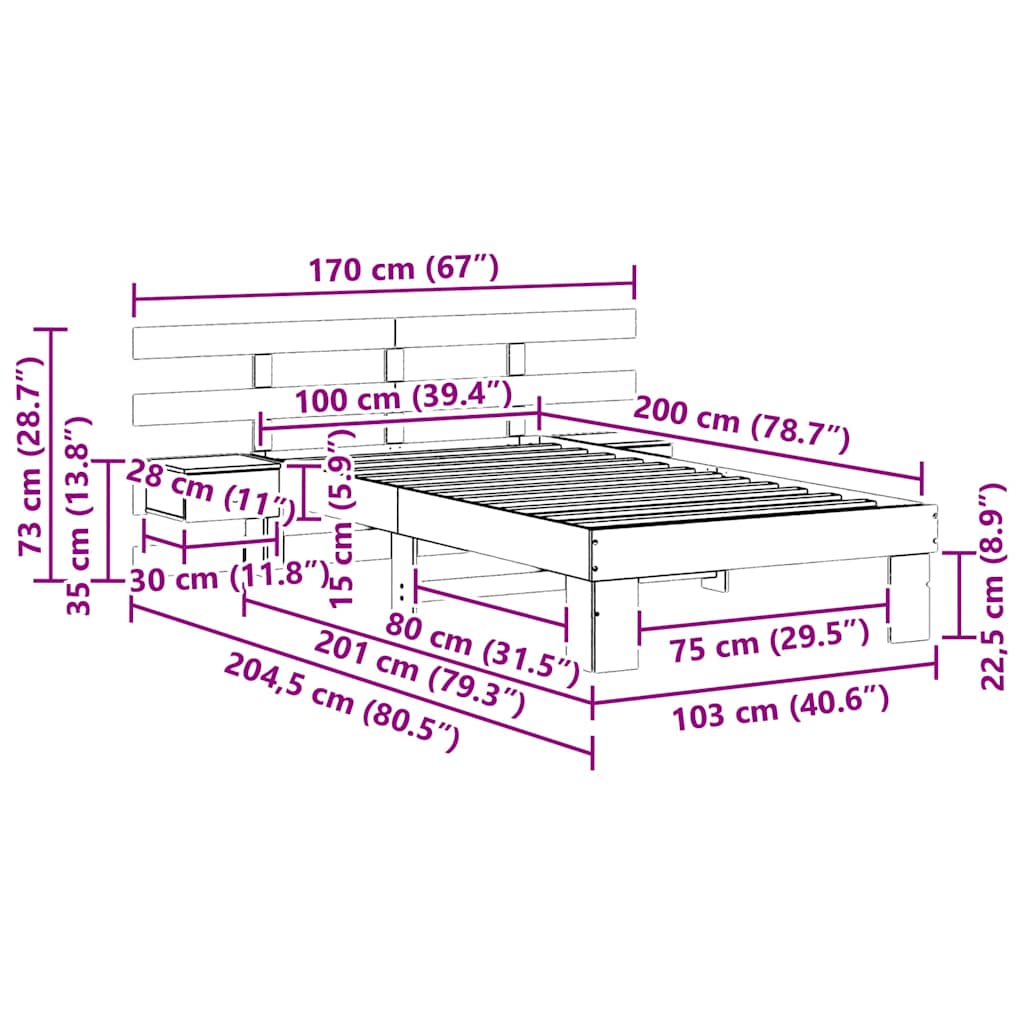 Ágykeret fejtámlával Fehér 100 x 200 cm Tömör fenyőfa