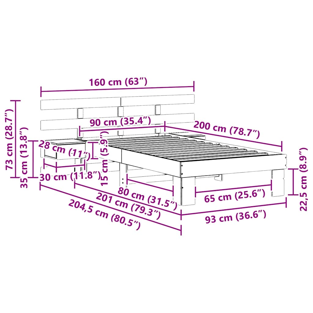 Ágykeret fejtámlával Fehér 90 x 200 cm Tömör fenyőfa