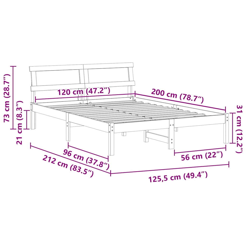Ágykeret fejtámlával Fehér 120 x 200 cm Tömör fenyőfa