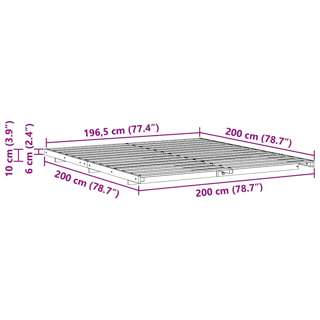 Ágykeret Fehér 200 x 200 cm Tömör fenyőfa