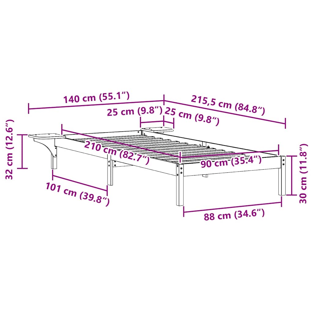 Ágykeret éjjeliszekrényekkel Természetes 90 x 210 cm