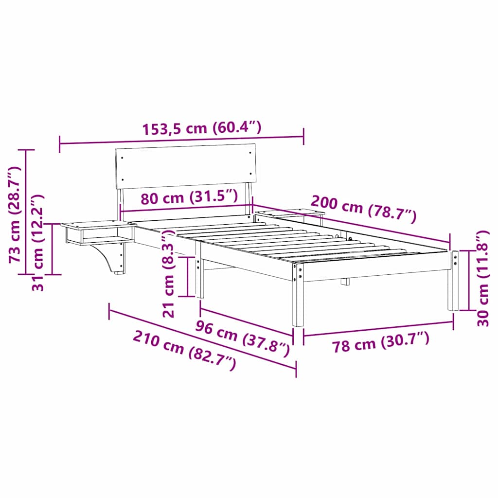 Ágykeret fejtámlával Fehér 80 x 200 cm Tömör fenyőfa