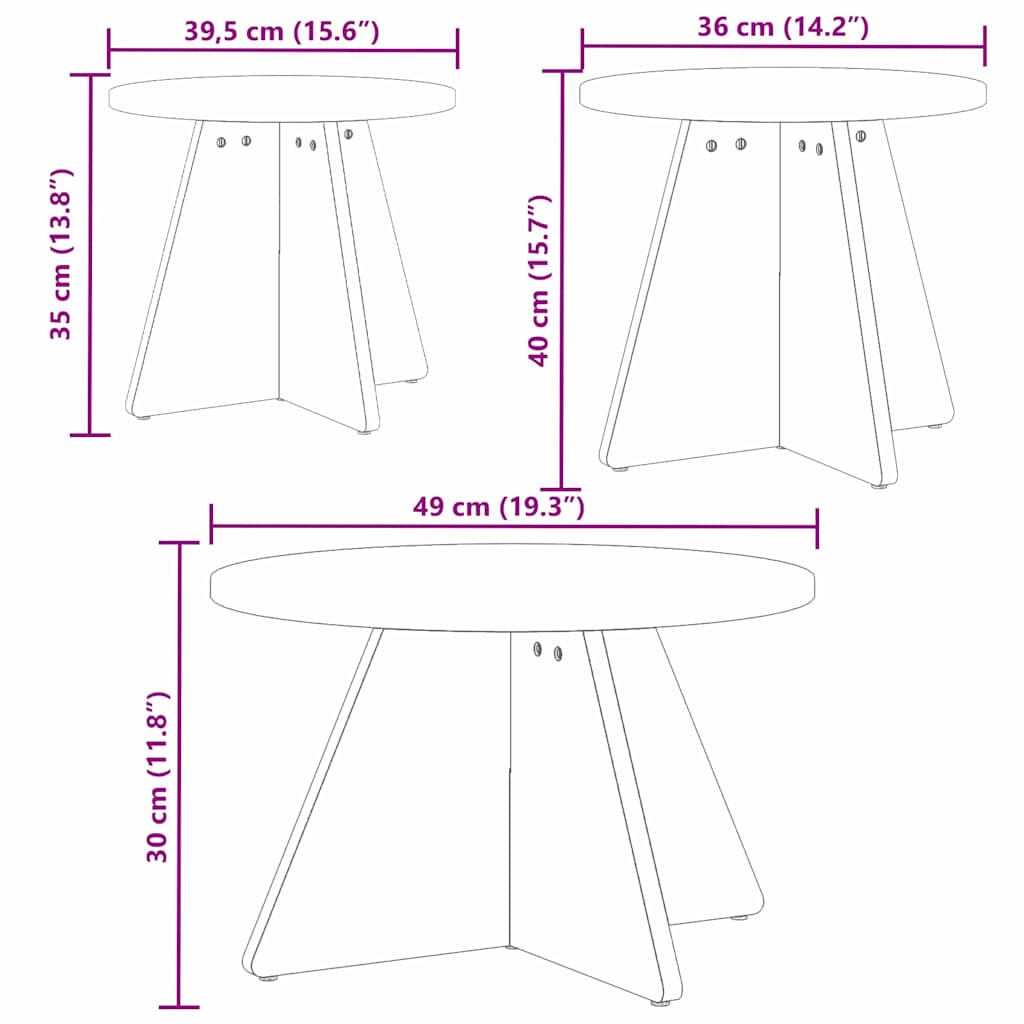 Dohányzóasztal 3 pcs Fehér