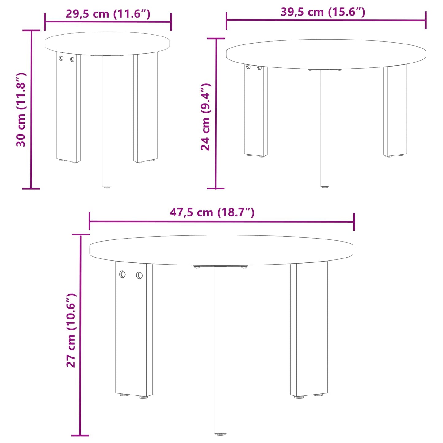 Dohányzóasztal 3 pcs Természetes Tömör fenyőfa