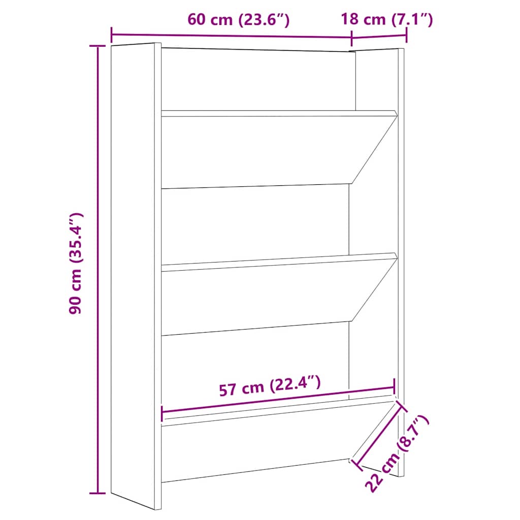 Cipőszekrény 2 pcs Artisan tölgy 60 x 18 x 90 cm Faanyag