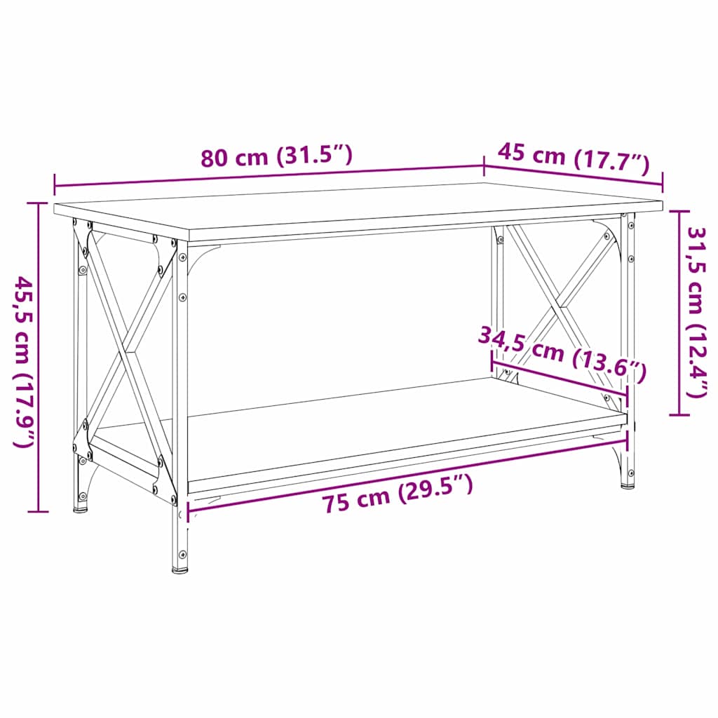 Dohányzóasztal Régi fa 80 x 45 x 45.5 cm Szerelt Fa